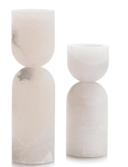 SET OF TWO STONE/ ALABASTER CANDLEHOLDERS